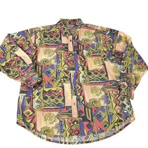 Wrangler Large Vintage Button Down Shirt 80s Geometric Western Long Sleeve